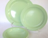 Mid-Century Mint Green Melamine Dishes, 6 Piece Vintage Boontonware, Dinner Plates, Bowl & Side Plate Melmac Dinnerware Set