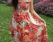 Flowery White Cotton Dress/ Maxi Dress