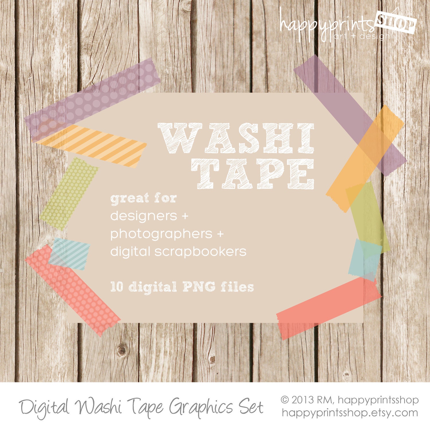 Digital Washi Tape - Clip Art Set in Polka Dot, Stripes, & Solid for Scrapbooking, Photographers- Commercial Use - INSTANT DOWNLOAD