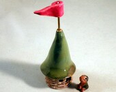 Gnome Home - Miniature Garden - Pottery Stoneware Sculpture - Frog Prince