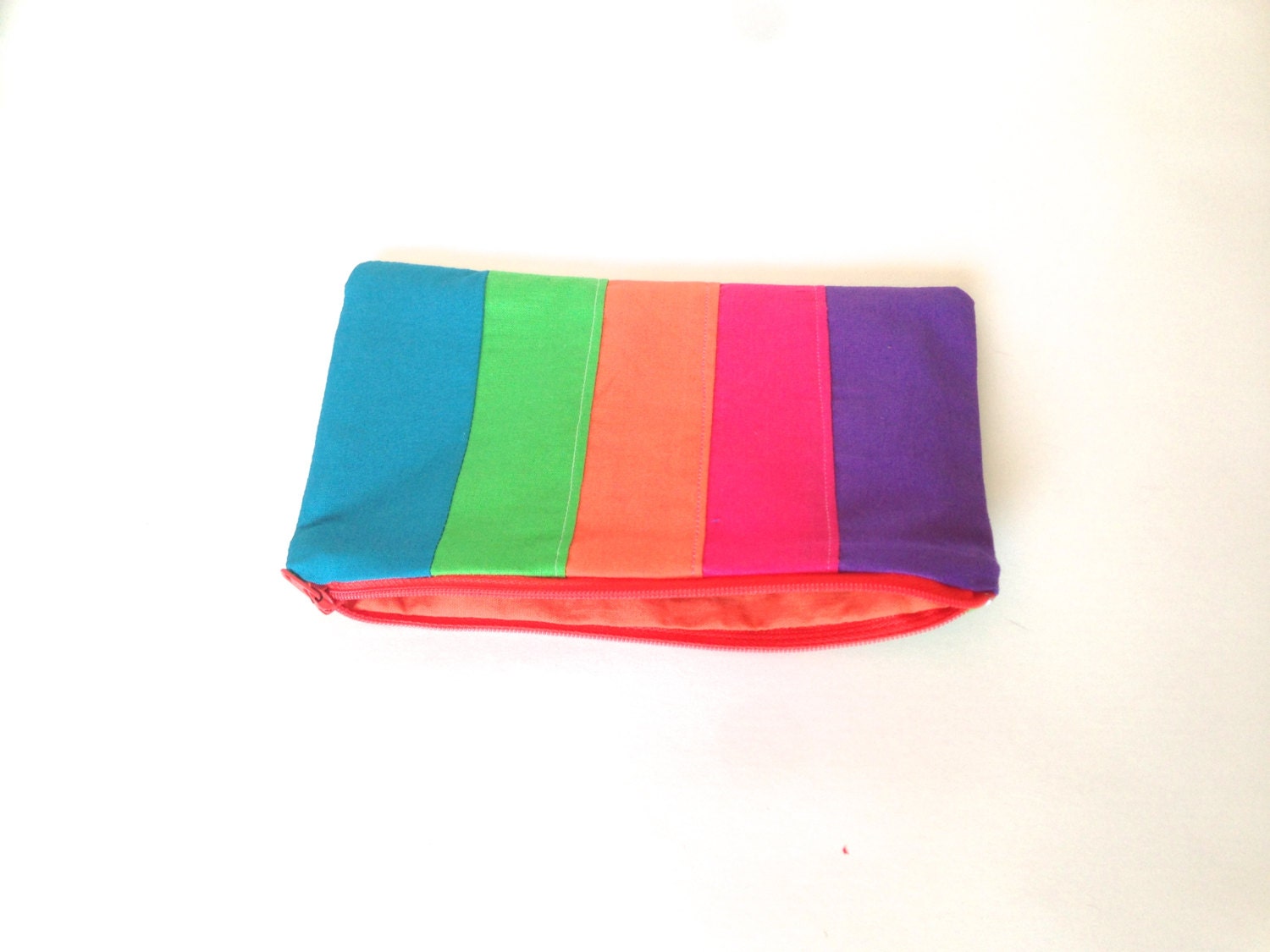 Green Orange Pink Purple Blue Neon Striped Lined Zipper Pouch Blue Zipper Pencil case Travel Pouch Make Up Bag Casual