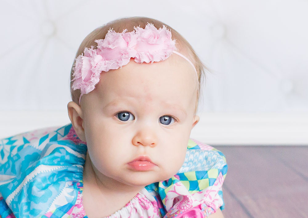 Petite Triple Shabby Flower Headband in Light Pink - Shabby Chic Flower Headband - Flower Headband - Baby Toddler Girl
