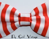 Vintage-1920's-Style-Hair Bow-Clip-Red-and-White-Stripes-Striped-Fabric-Rockabilly-Pin-Up-Carnival-Circus-For-Women-Teens-Girls-Psychobilly