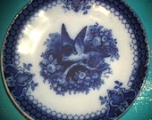 Vintage Beautiful Staffordshire Historical Flow Blue & White 1800's China Plate Bowl with Dove