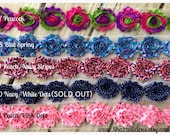 10 Yards Patterned Shabby Chiffon Flowers YOU PICK 10 colors 1/2 yard increments beautiful rosettes wholesale baby headband supply polka dot