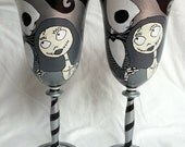 Jack & Sally Inspired Hand Painted Wine Glasses (Set of Two)