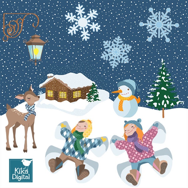 Winter Fun Digital Clip art - Scrapbooking , card design, invitations, web design, paper crafts - INSTANT DOWNLOAD