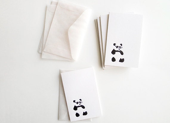 Letterpress Panda Mini Card - Set of 6
