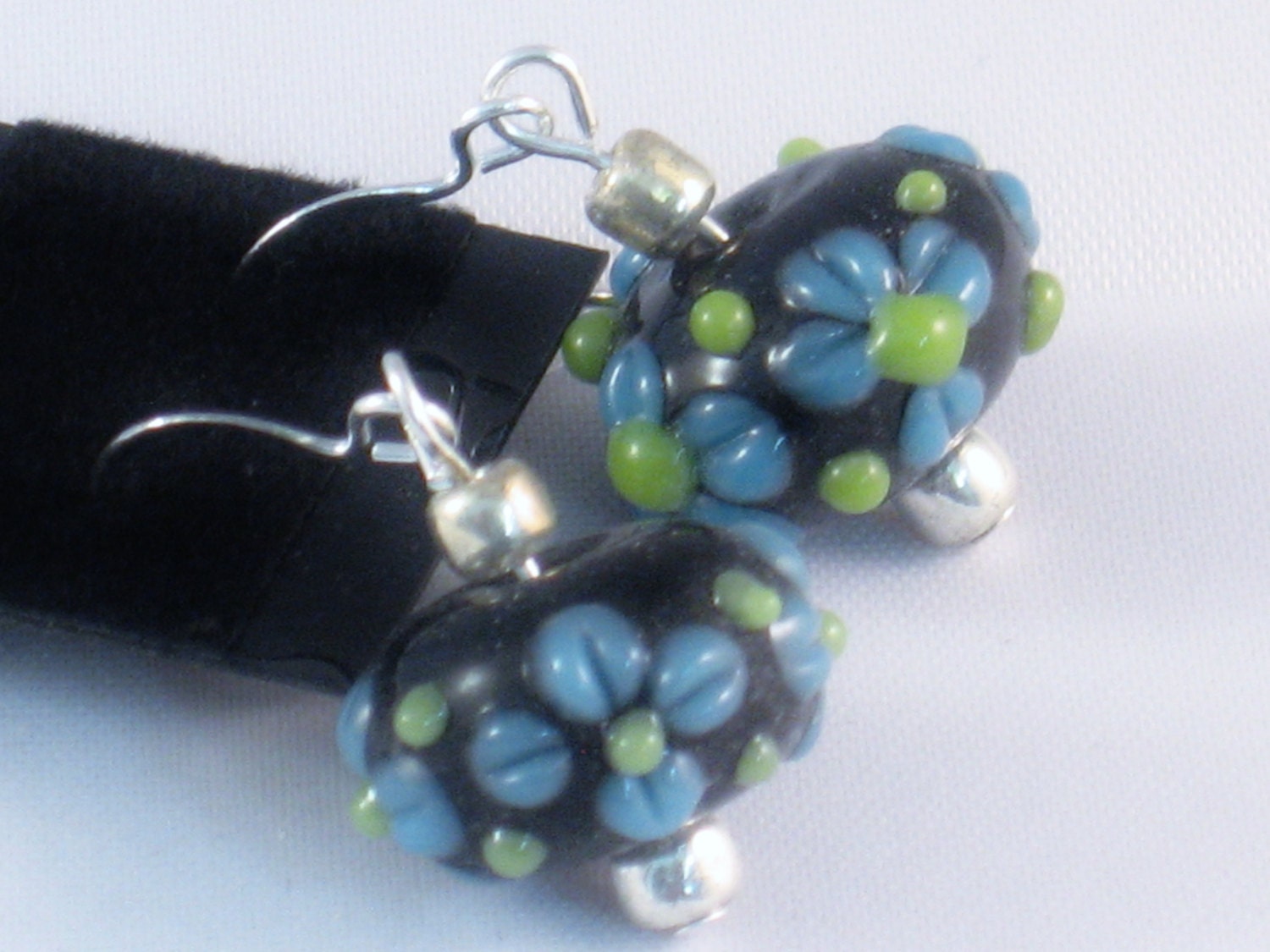 Earrings in Black, Blue and Green