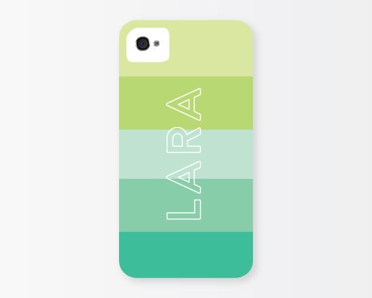 iPhone 5 or 4/4s Case - Custom Ombre Blues, Personalized Calligraphy