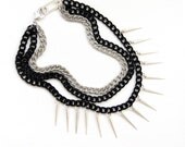 Silver Spikes Necklace Black Chains Necklace Multistrand: Femme Fatale