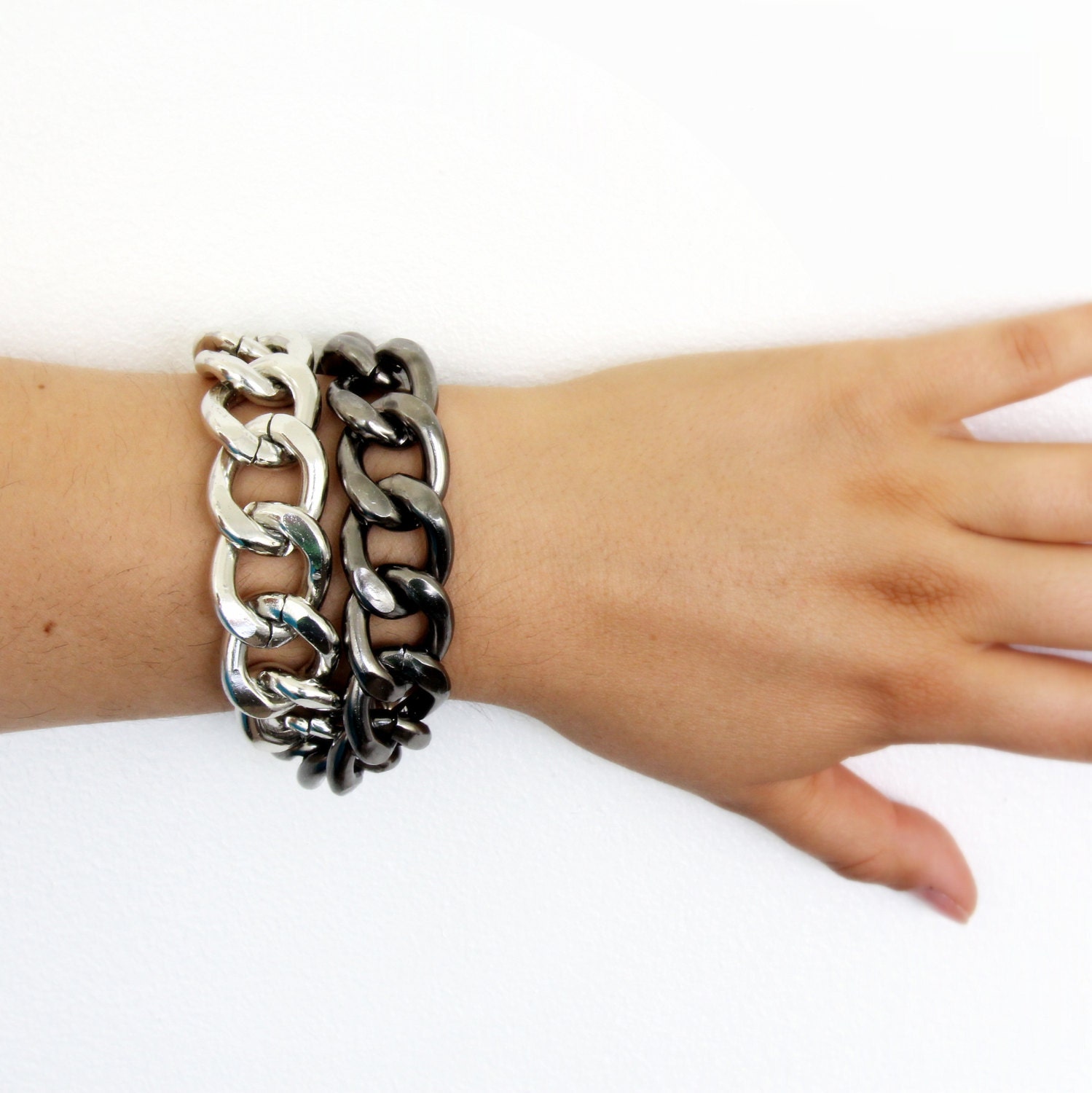 Chunky Silver Chain Bracelet Silver Link Bracelet Gunmetal Chain Link : Jules