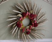 18 Inch Spring Wheat Wreath with Peonies and Gomphrena