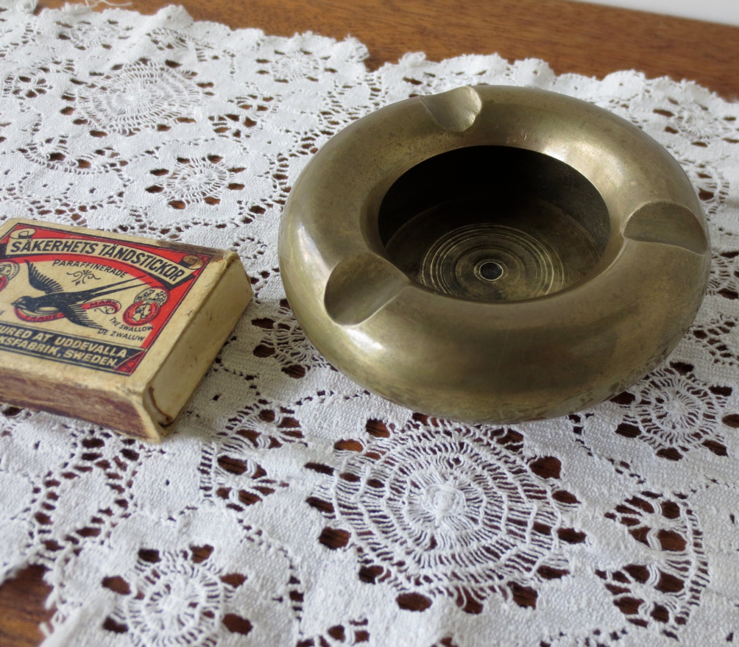 Antique Brass Ashtray / Arts and Crafts Era / Solid Brass