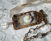 Etched and Soldered Metal and Button Pendant