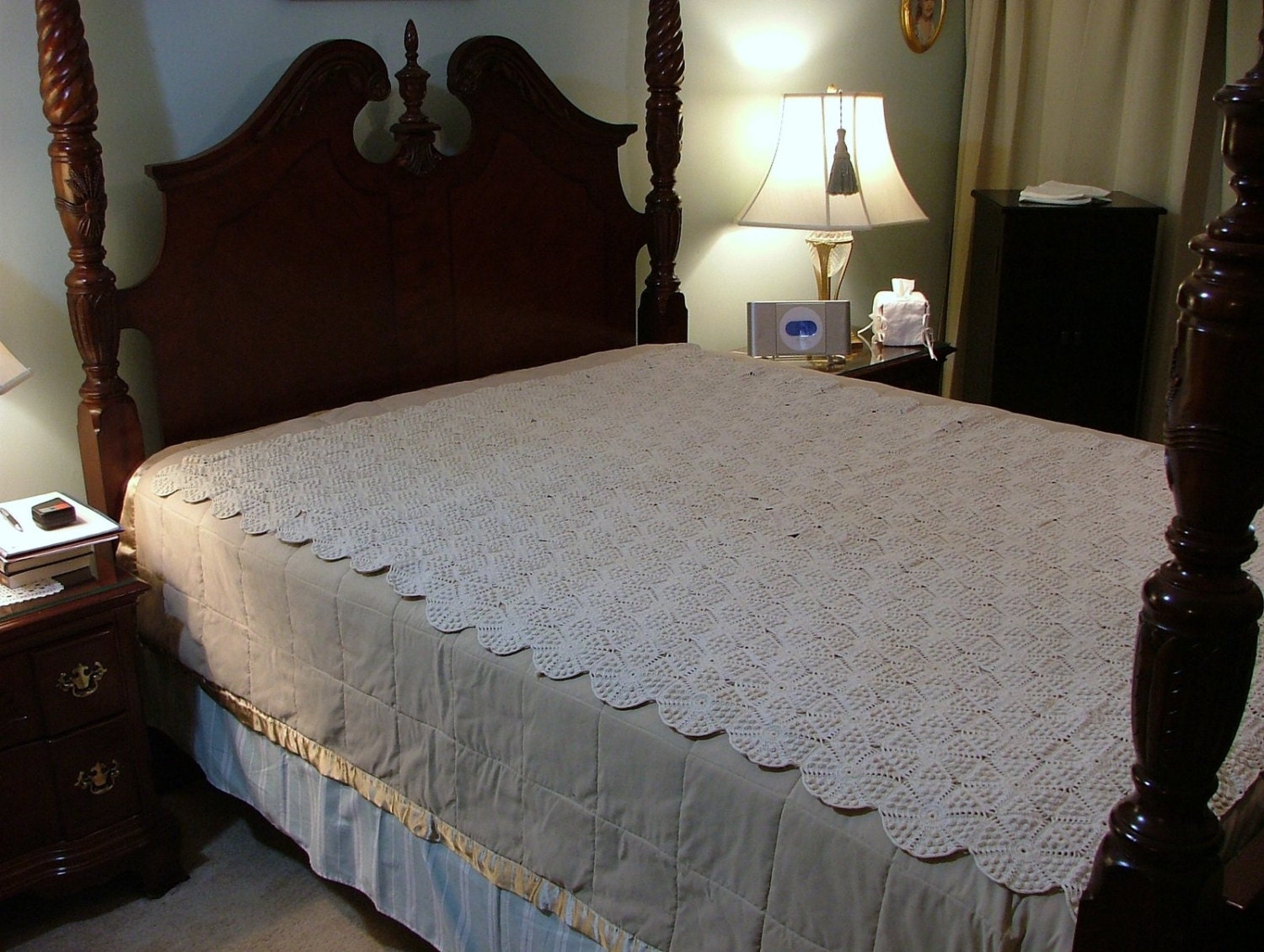 PAIR of Matching Twin Bedspreads Coverlets Handmade Crochet Popcorn Pattern