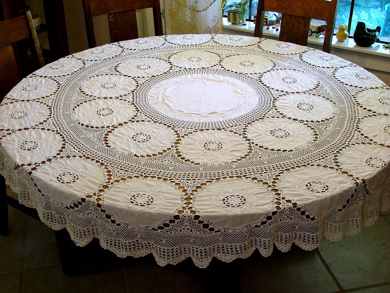 Crochet and Cotton Round Tablecloth 66"