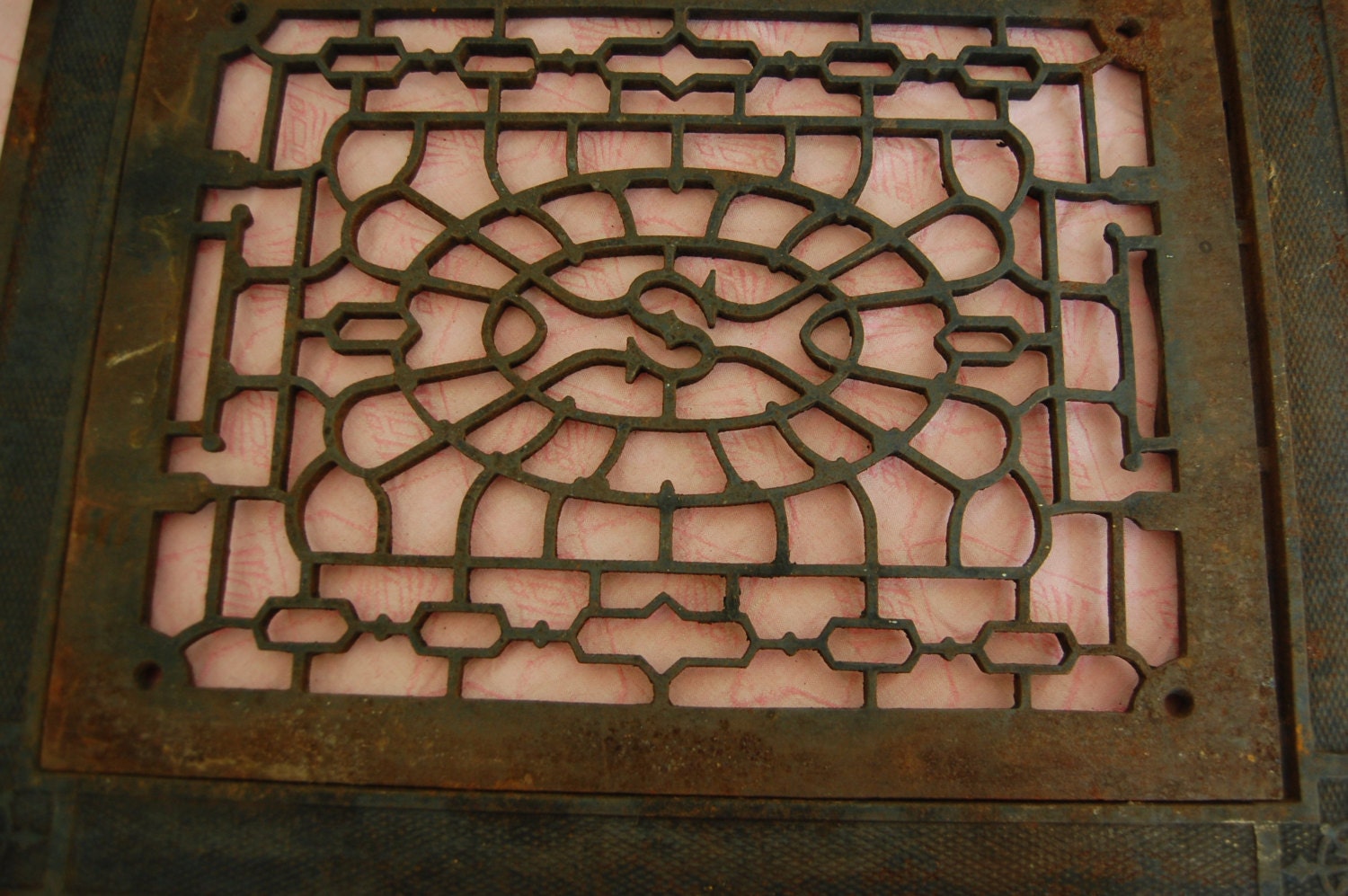Antique Cast Iron Heat Grate w/Frame & S Monogram 17 by 20