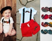 GET THE SET - Little Man Mustache Baby Boy onesie with Mustache Applique Shorts - Birthday, Photo Prop, Little Man Party