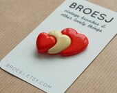 Vintage Heart Brooch Red White Love Plastic Pin