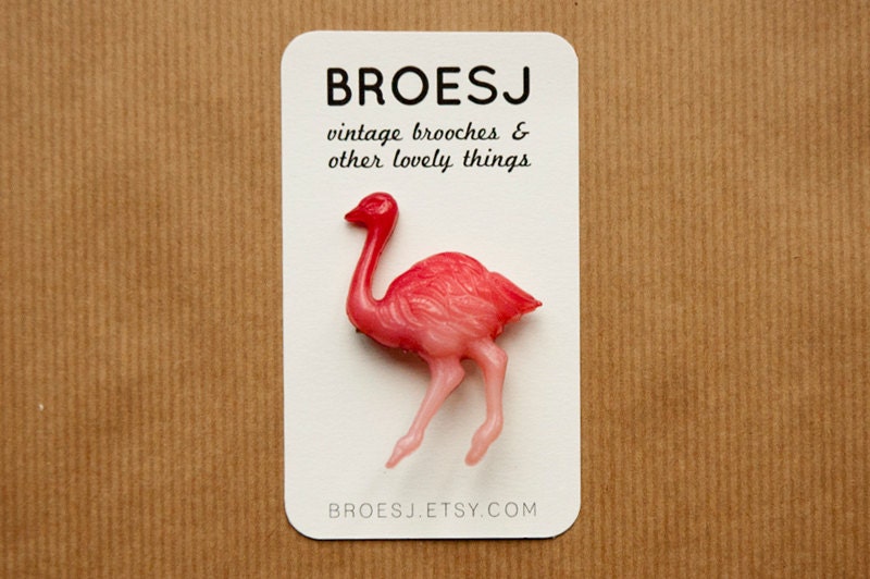 Ostrich Brooch Red Plastic