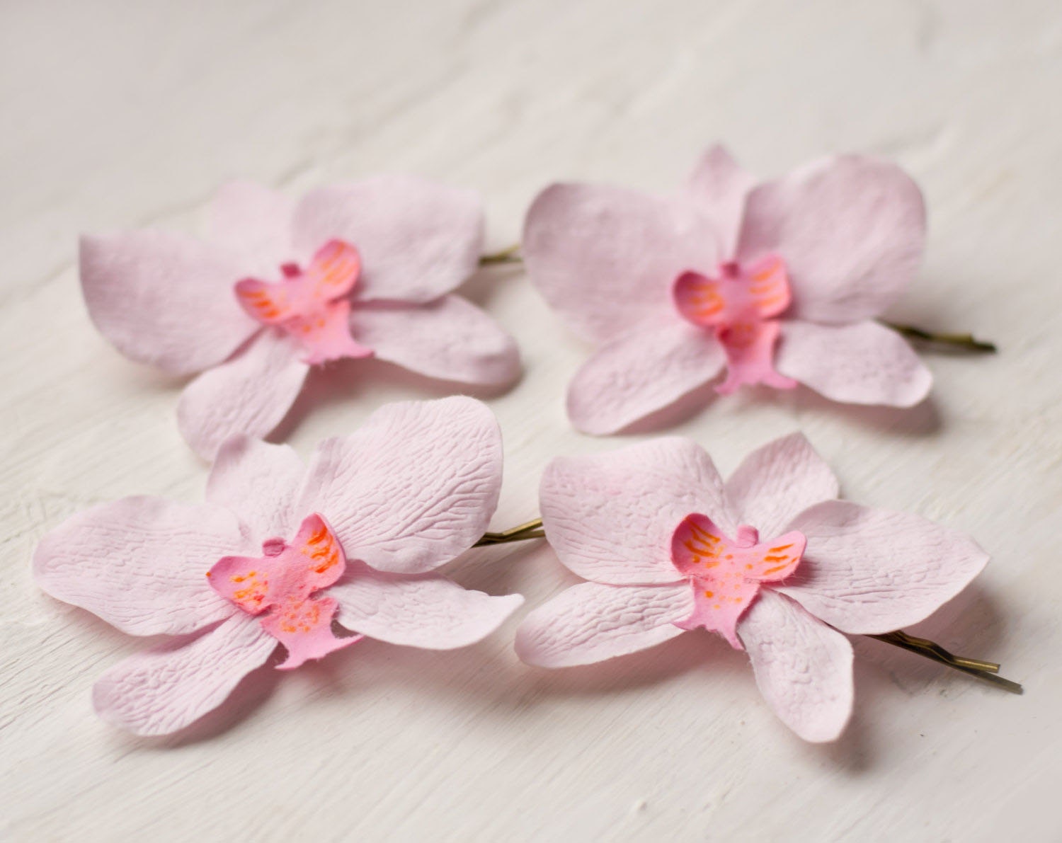 Light pink orchid hair flower set of 4  - flower hair pins bobby pins, flower hair accessories, flower bobby pin, bridal hair accessories