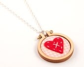 LOVE HEART necklace - red, pink, grey, coral, check, lavender - cross my heart - made with love by dandelyne