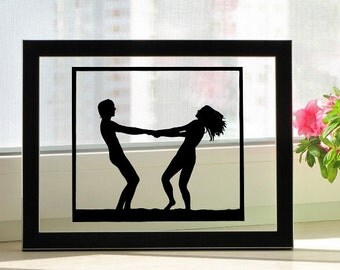 Couple In Love Handmade Original Papercut First Anniversary Personalized Gift: Hand-Cut Paper Art Silhouette (UNFRAMED)