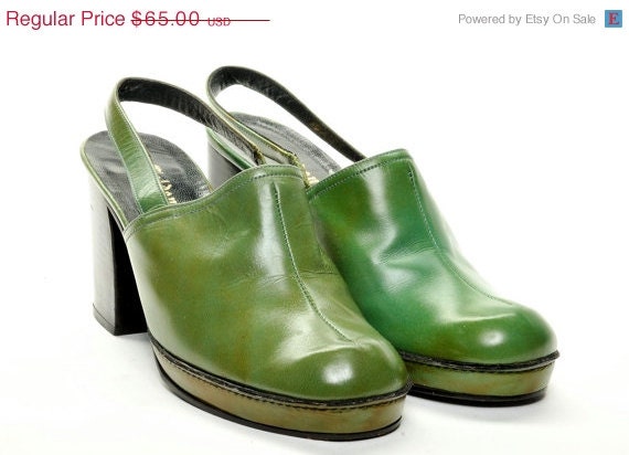 20% OFF Green Leather Slip-In Mules with Strap (Size 6-1/2)