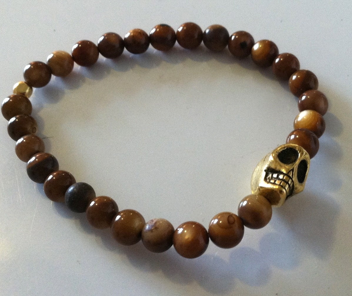 Brown and Gold Skull Bracelet