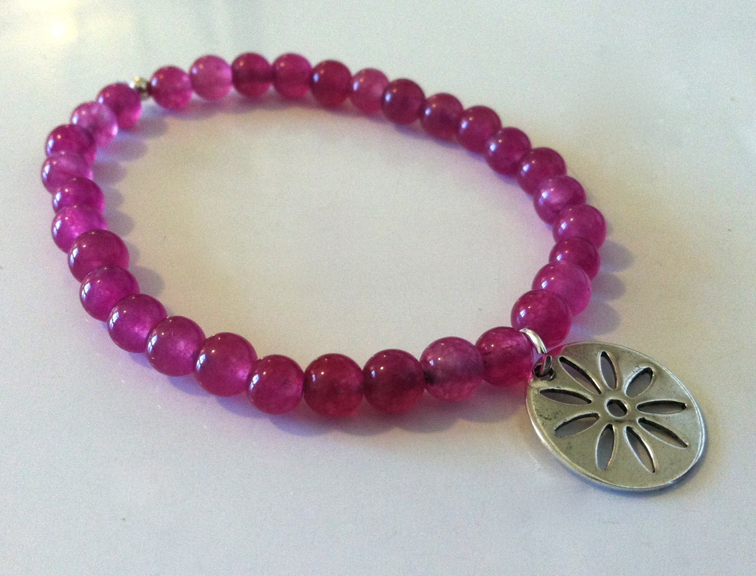 Pink Silver Flower Charm Bracelet