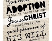 ADOPTION Scripture Print - Adoptive Child/Family Gift - DIGITAL FILE to print - Ephesians Bible Verse - Faith Art