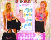 90s BARBIE FUN PACK fuzzy backpack, velcro wallet and floral crop top