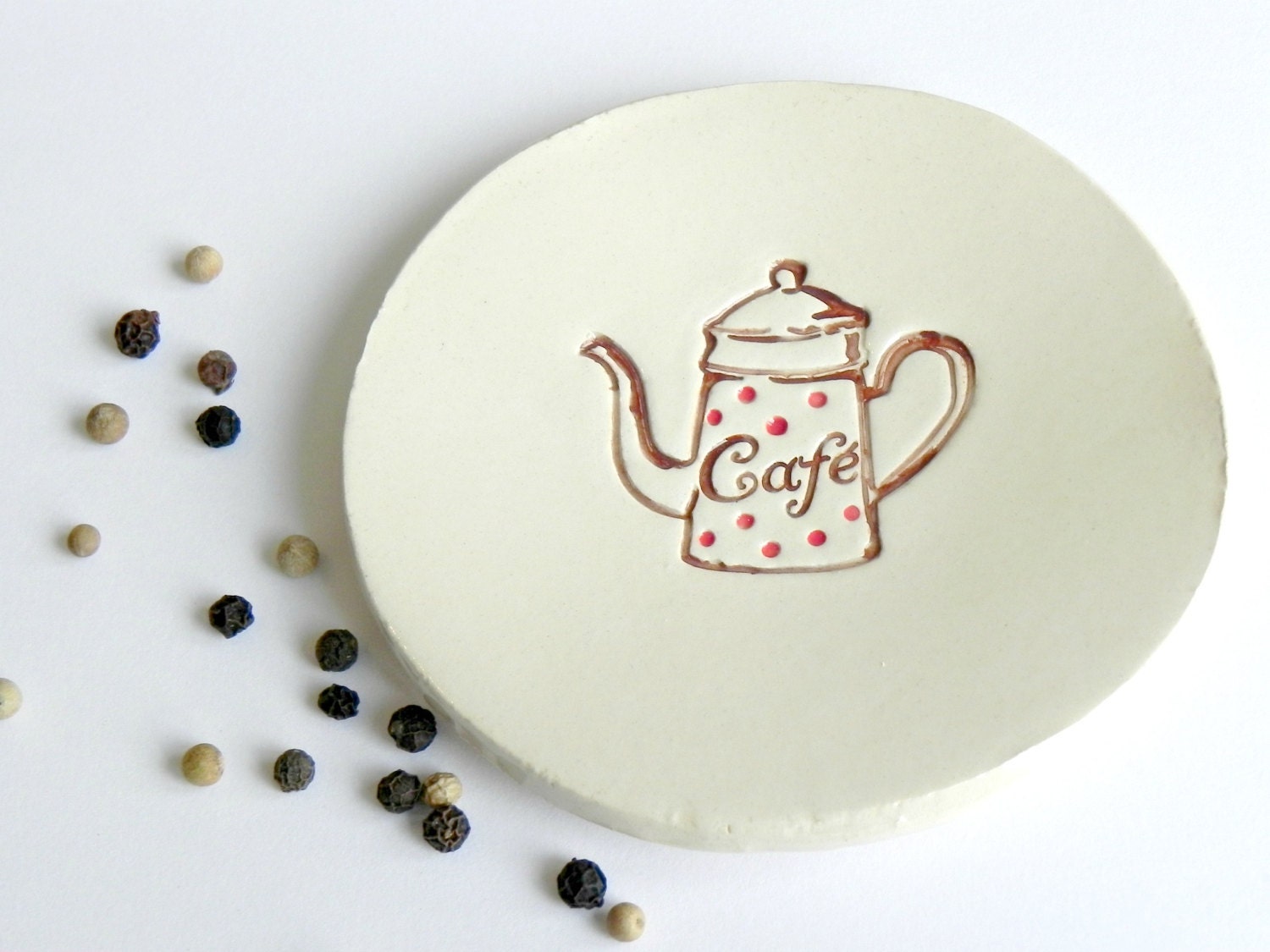 Ceramic Plate Coffe Lovers Dish Small Pottery Red Dots Pot Kitchen Deco