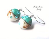 Reserved Earrings lampwork, blue,beach,sand, the ear hooks sterling silver