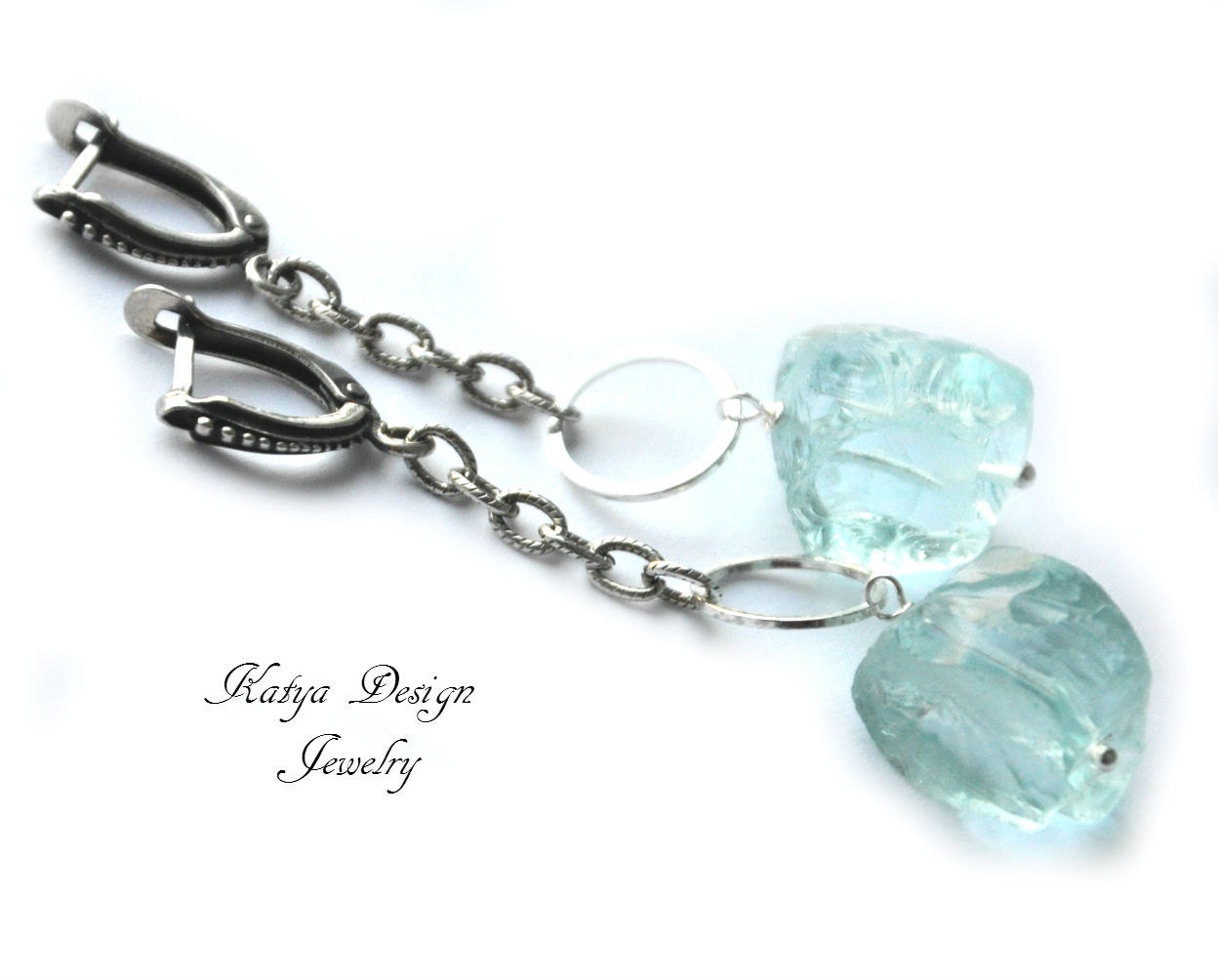Earrings "Oceania" blue aqua quartz chain stone