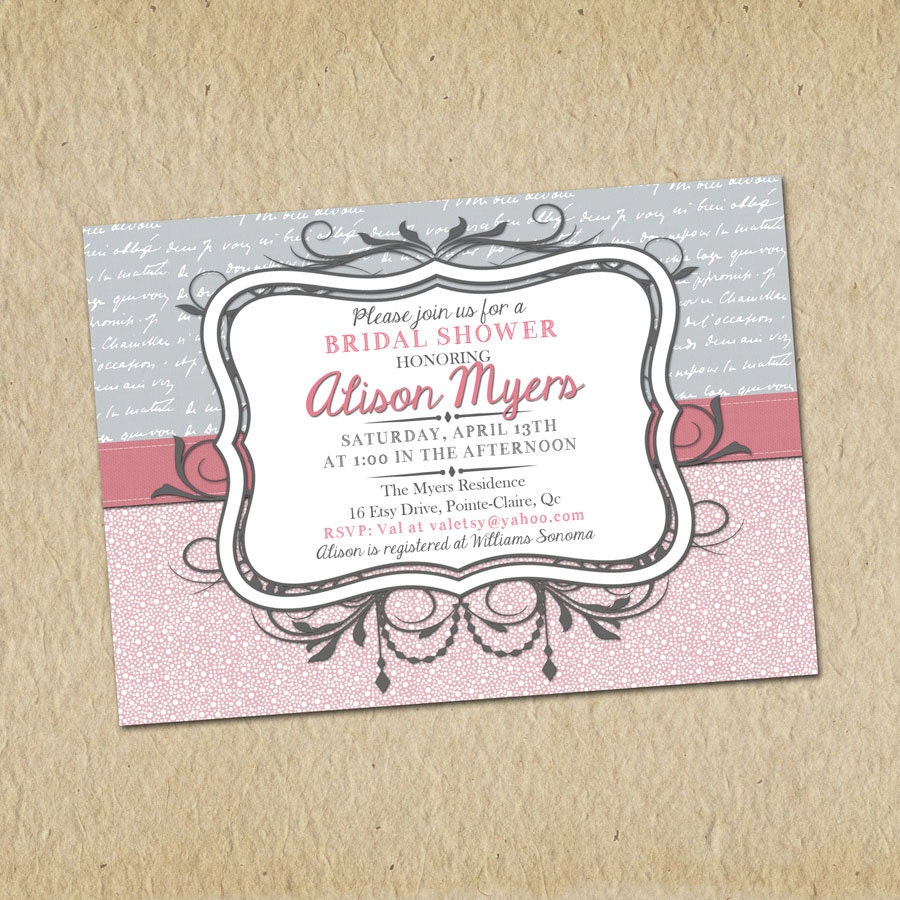 Bridal Shower Invitation- Classic, a little vintage, rose dots and grey script - Customized, Digital, Printable designs Il_170x135