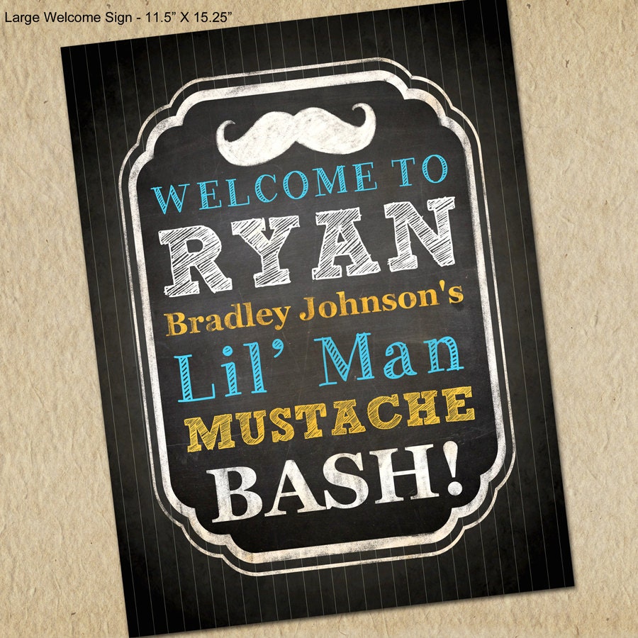 Mustache Bash Welcome Sign - Large Size 11.5 X 15.25" - Vintage Inspired - Blackboard, Pinstripe - Custom, Printable Designs Il_170x135