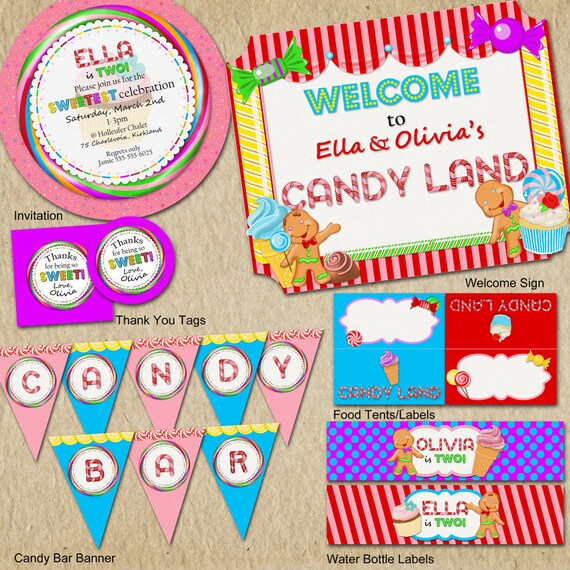 Candy Land Birthday Party Kit - Candy Land Inspired - Sweet Shoppe - Custom, Printable designs - Ice Cream, Gingerbread - Premium pack Il_570xn