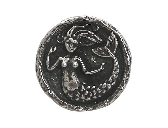 Small Mermaid 9/16 inch ( 15 mm ) Green Girl Pewter Shank Button Antique Silver Color