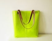 Neon Tote bag, Vegan Leather Tote, Lime, Fluorescent Yellow, Patent