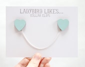 Mint Green Heart Wooden Collar Clips