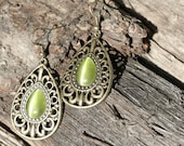 Brass And Green Glass Earrings Emerald Sage Verdant Verdigris Malachite Aquamarine Chartreuse Lime Kelly Jade Moss Pine Teardrop Glass