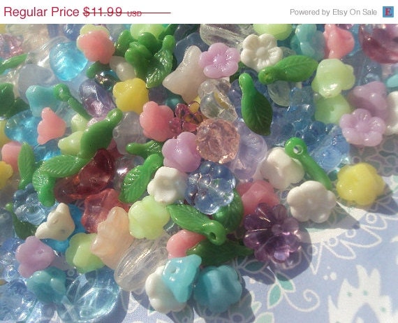 40% OFF SALE Flower Garden, Glass, Plastic Bead Sampler Mix 50 Piece Set 4-10mm