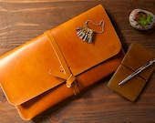 Leather MacBook Air Case MacBook Air Portfolio - For 11" MacBook Air Leather, Hand-Stitched, Saddle-Tan