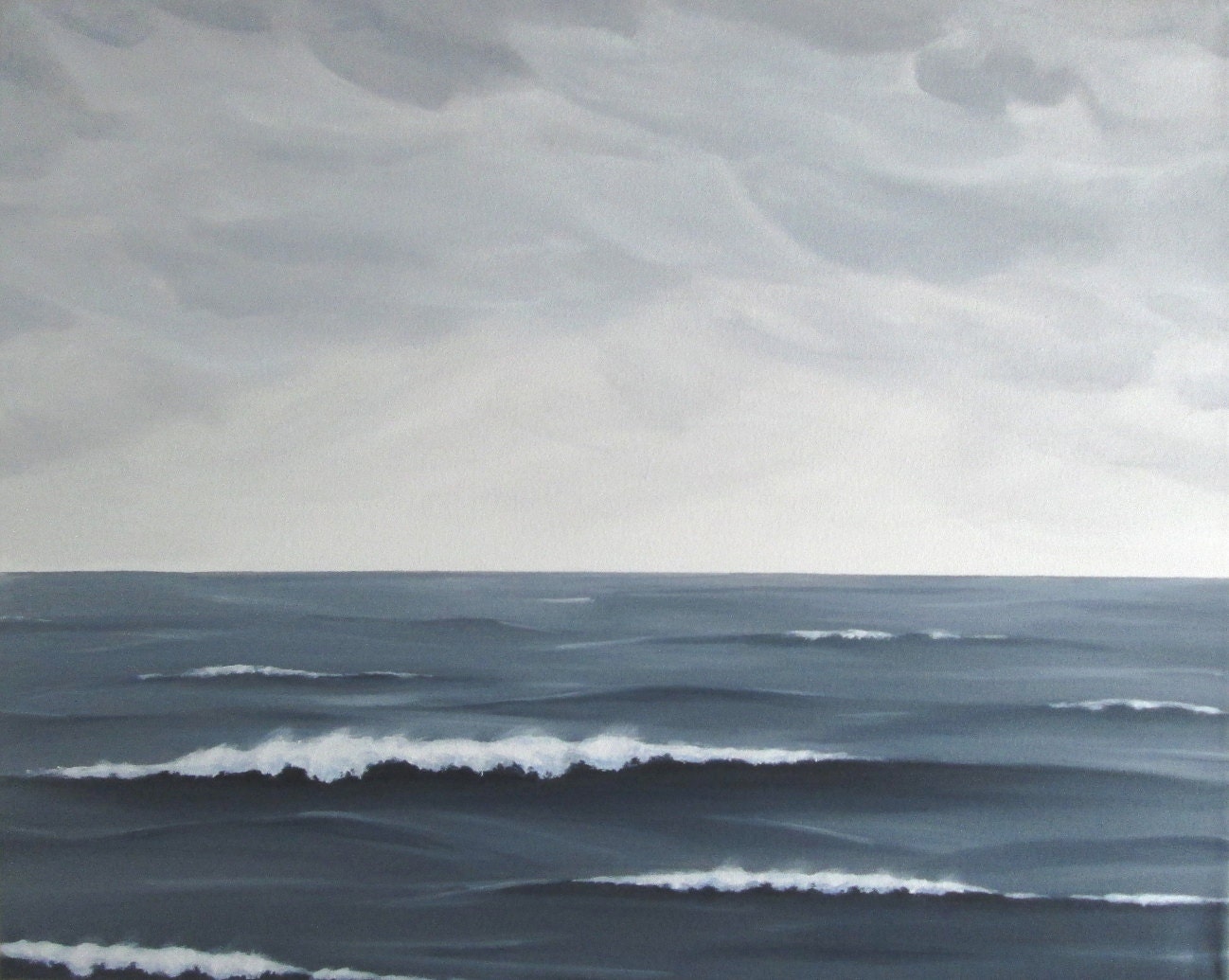 Gray Ocean Painting, Cloudy Seascape, Large Ocean Painting, Grey Sea Fine Art, Stormy Sky, Ocean Fine Art, Clouds, Large Acrylic, 24" X 30"