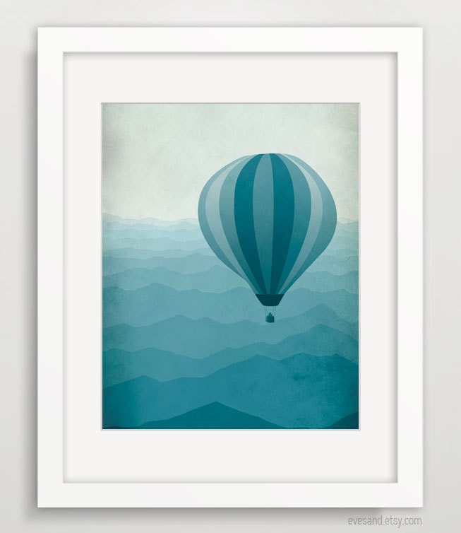 Hot Air Balloon, Nursery Decor, Kids Wall Art, Baby Boy Nursery, Whimsical Art
