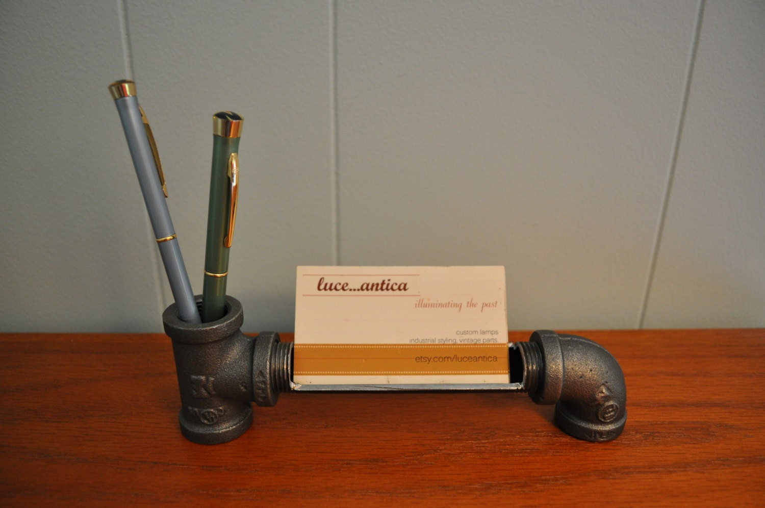 Industrial Design Business Card and Pen Holder Made From Iron Pipe