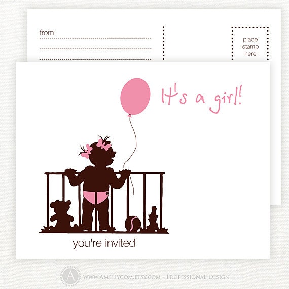 Printable Baby Shower Invitation for girl, DIY Birthday Invitation Postcards, Printable Invitation card for celebration or party