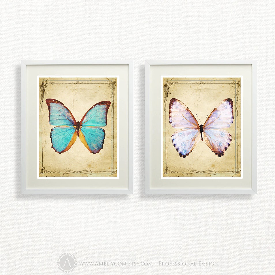 Printable Wall Decor Art Print 8x10 DIY  for home printing - turquoise and violet Butterfly